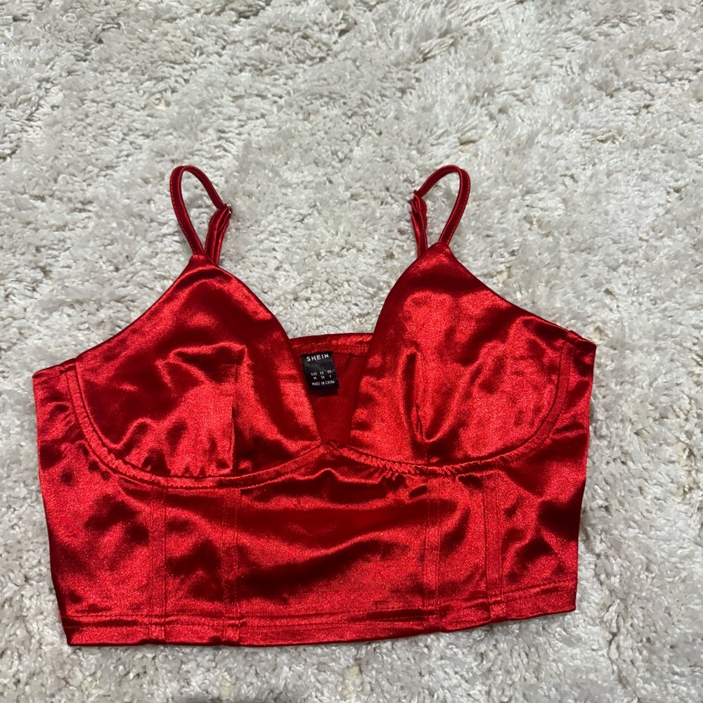 SHEIN Red Satin Crop Top with Sweetheart Neckline